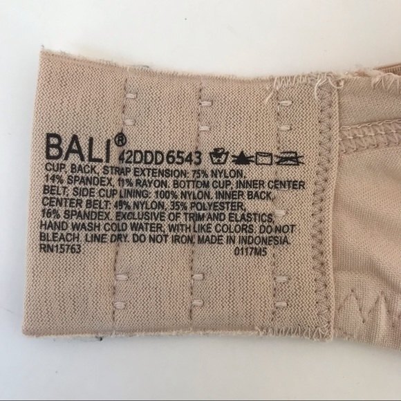 Bali 6543 Lace Desire Semi Sheer Beige Lightly Lined Underwire Size 42DDD 42F - Picture 5 of 10